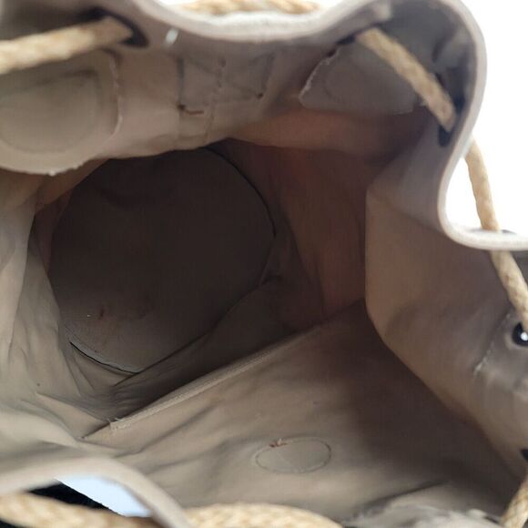 Vintage 90s Ralph Lauren Canvas Drawstring Bucket Bag Backpack Khaki Distressed - Picture 11 of 15